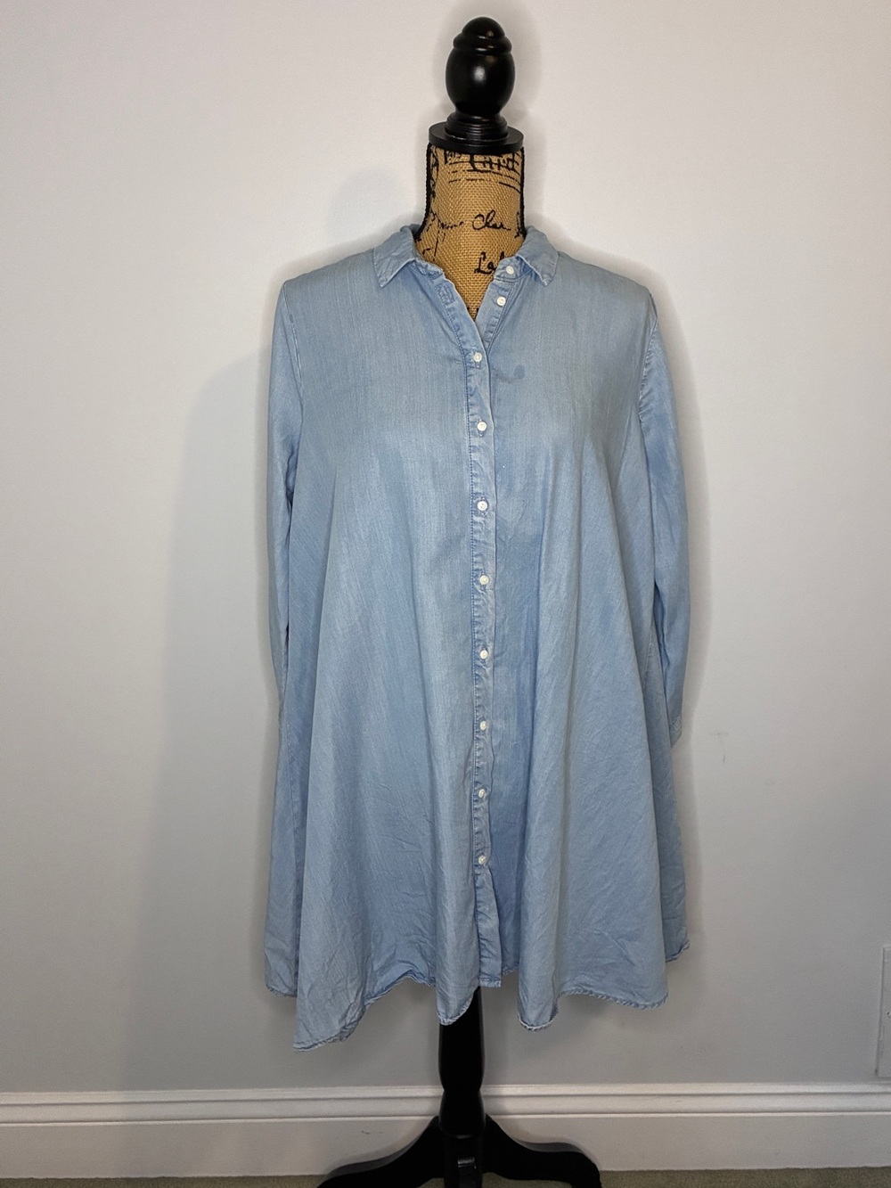 Zara Pale Blue Button-Down Tunic Shirt